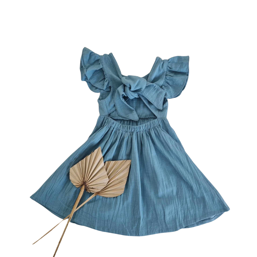 Blue Cotton Dress with Back Detail | Dot & Leopard