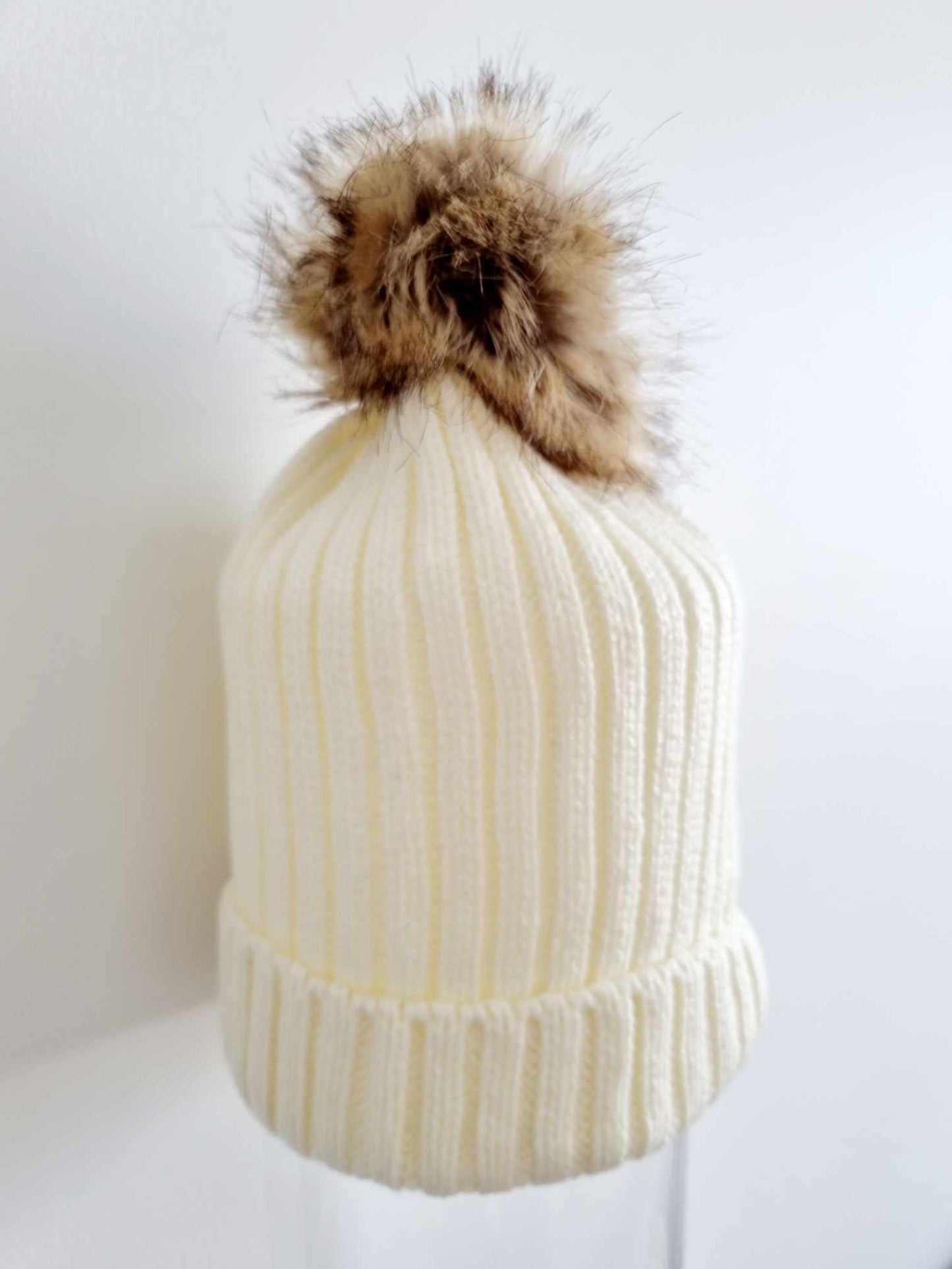 Cream Soft Knit Pom Pom Unisex Beanies Super Soft and Gentle Knit Fabric