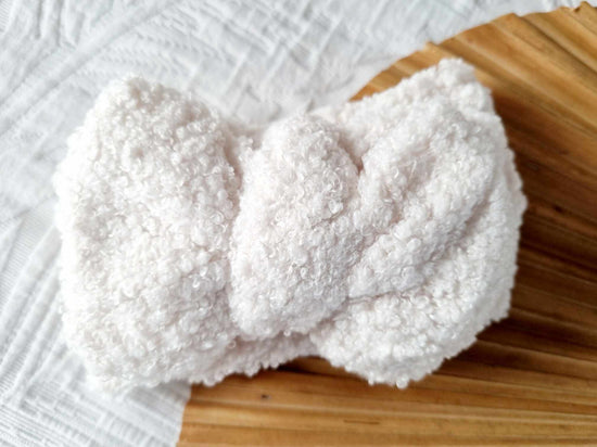 Cream Plush Sherpa Bow Headbands