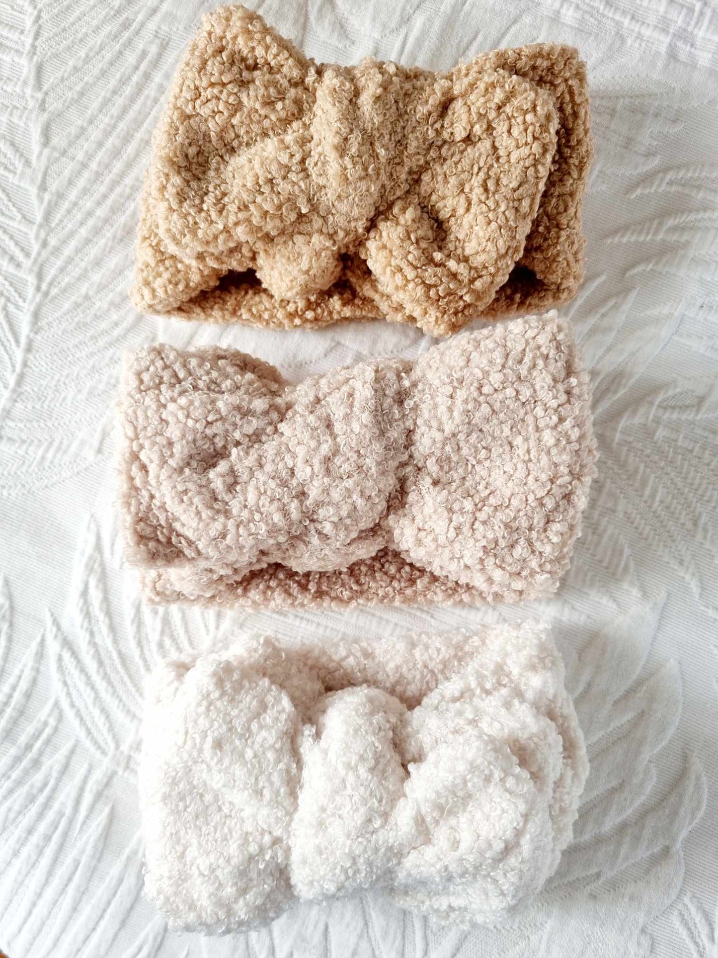 Tan, Caramel and Cream Plush Sherpa Bow Headbands