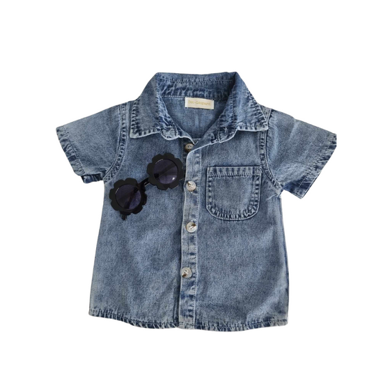Load image into Gallery viewer, Boys Denim Collared Shirt | Dot &amp;amp; Leopard
