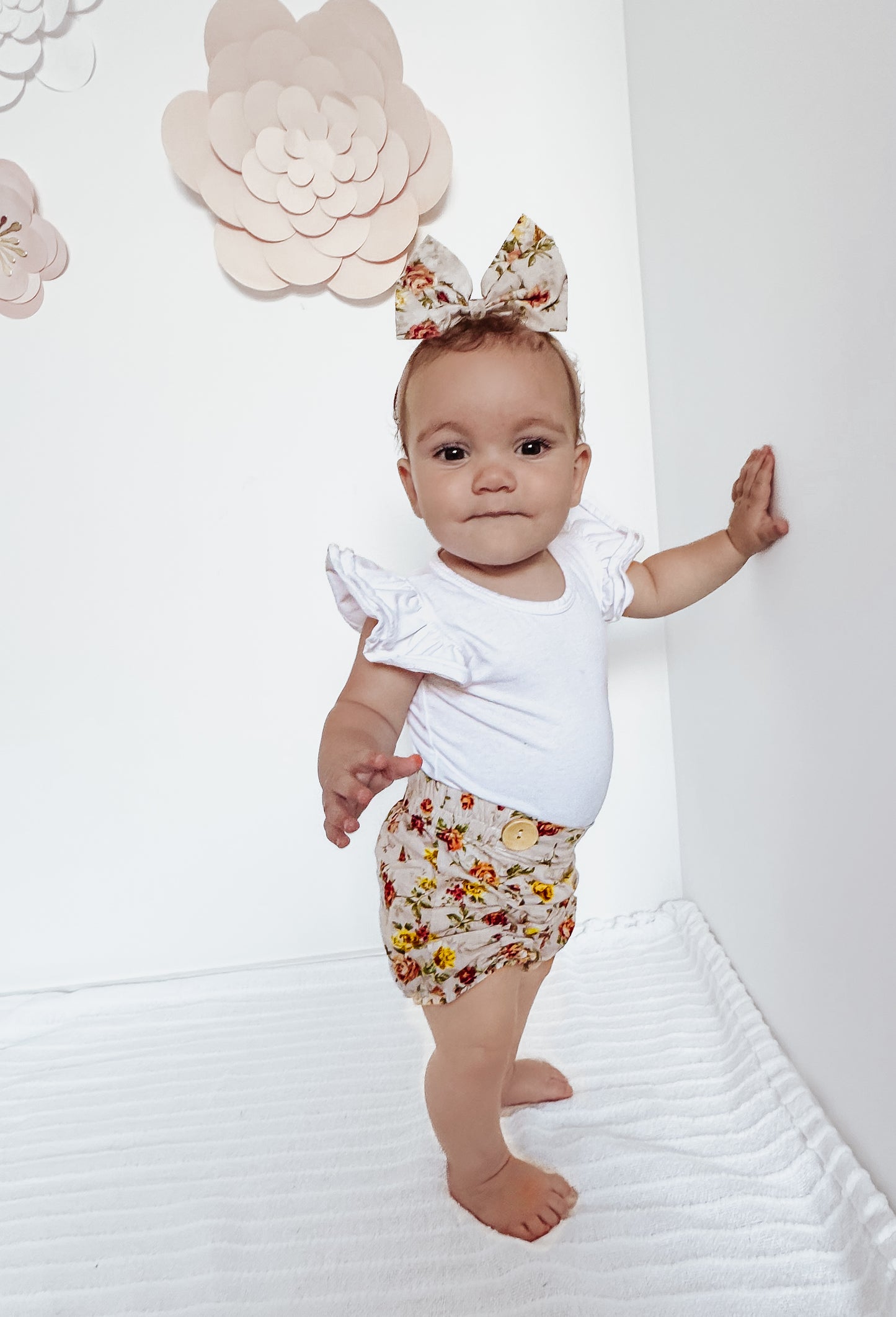 Rouched Floral Shorts with Matching Headband