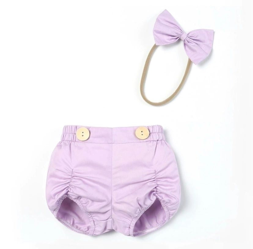 Purple Rouched Shorts with headband Dot & Leopard