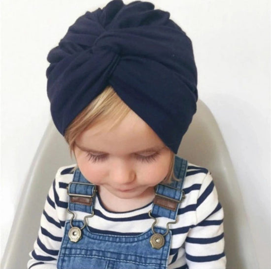 Load image into Gallery viewer, Dot &amp;amp; Leopard Navy Blue Baby Turban
