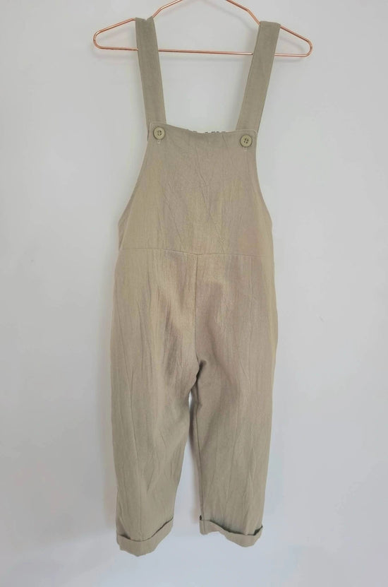 Load image into Gallery viewer, Unisex Long Linen Overalls Olive Green | Dot &amp;amp; Leopard 
